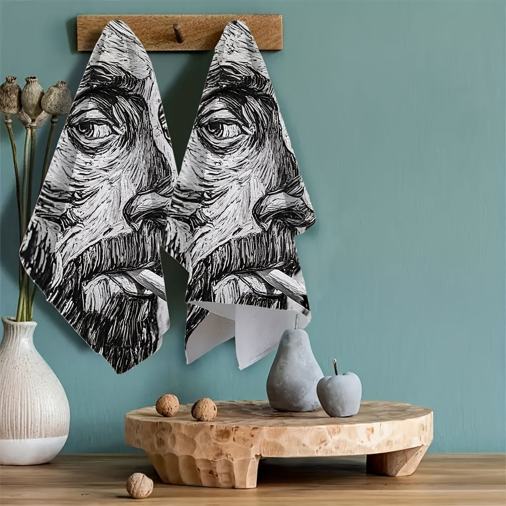 Set of 2 Vincent Van Gogh 'Skull With A Burning Cigarette' Kitchen Towels, Ultra Soft and Highly Absorbent, Perfect for Holiday Decor, Machine Washable, 16x24 Inch - Item number 2KYSYS1225337