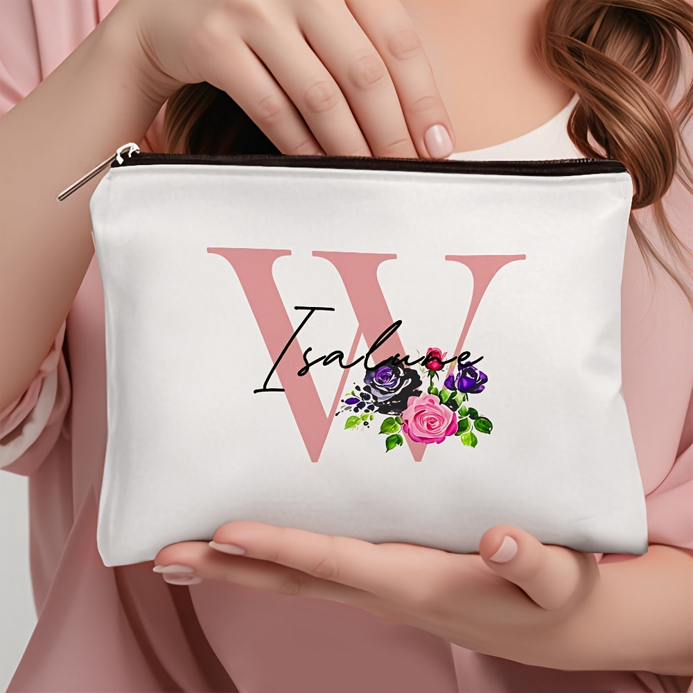 1 personalized cosmetic bag with custom name, versatile for toiletries, makeup, travel essentials, school supplies, and teacher or bachelor party gifts.