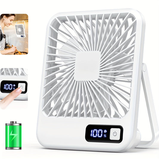 Stay cool on hot days with our Digital Display Desktop Mini Fan. This portable USB rechargeable fan features 180° tilt folding and hanging options, making it versatile for use at home, on your desktop, or while traveling. With its power display and