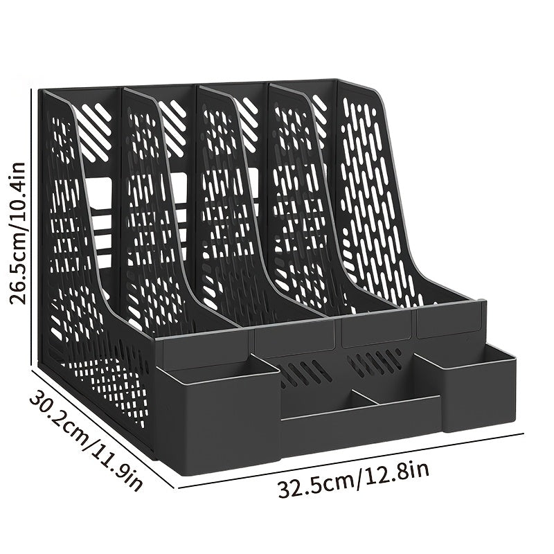 Desktop organizer with 4 compartments made of PP material, detachable for space-saving storage of office supplies and documents.