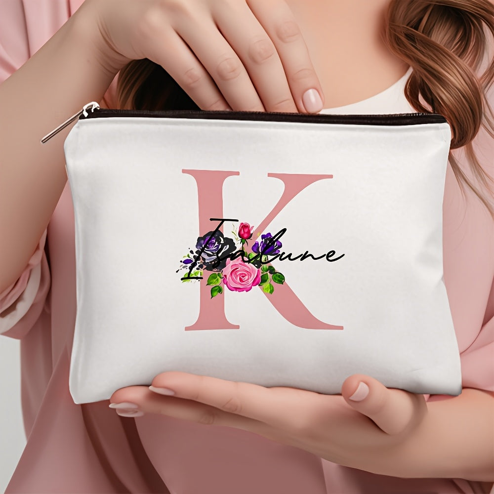 1 personalized cosmetic bag with custom name, versatile for toiletries, makeup, travel essentials, school supplies, and teacher or bachelor party gifts.