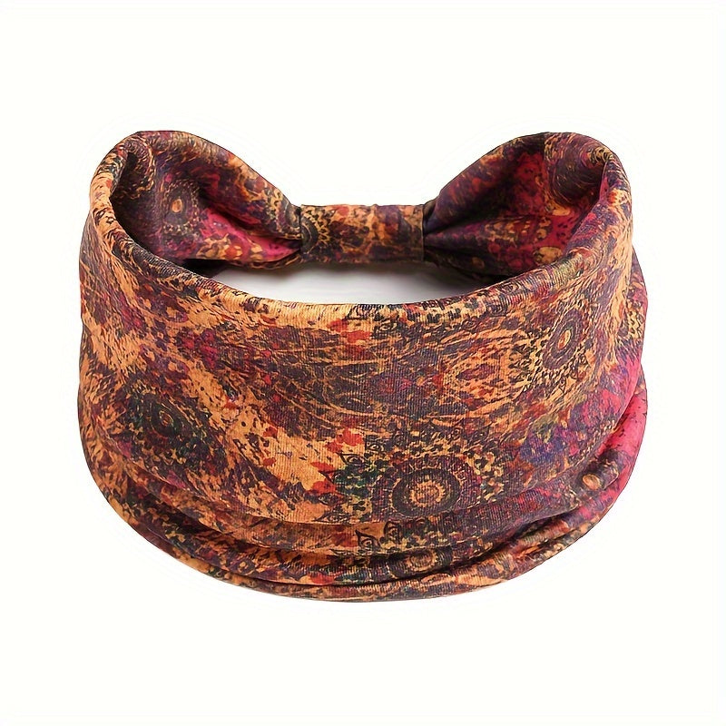 Stylish Boho Headbands for Women - Polyester Knit Crochet Tie Headband - Elastic Sports Headband with Printed Design - Fashion Hair Accessory for Yoga and Running - Perfect for Thanksgiving