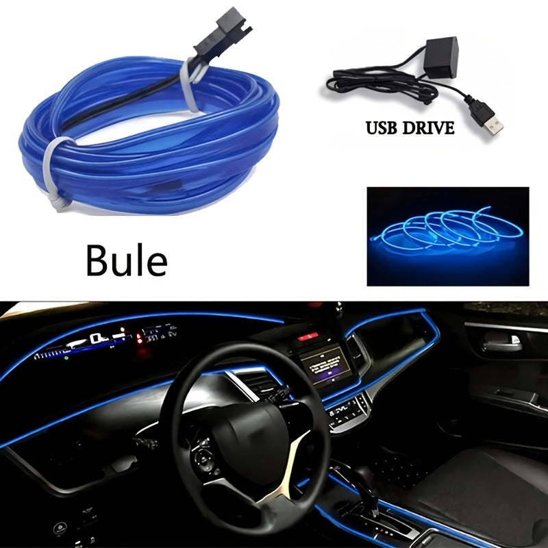 Blue LED car interior lighting strip without battery, can be flexibly installed, adding neon light decoration to your car.