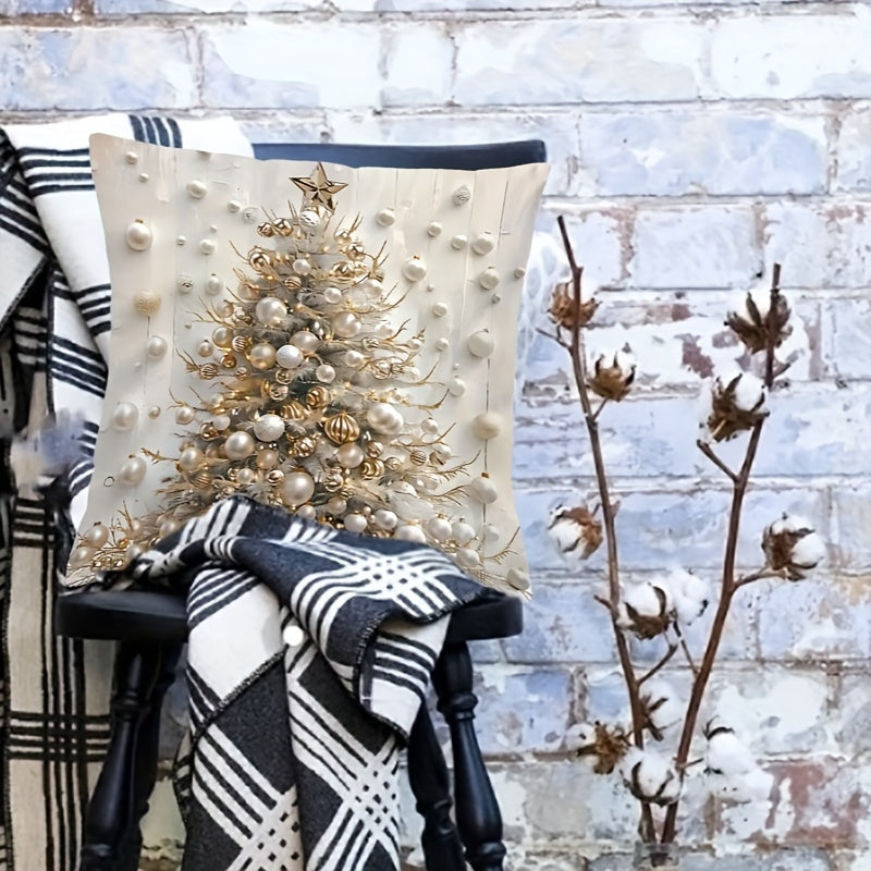 Get into the holiday spirit with our Contemporary Christmas Tree Double-Sided Print Throw Pillow Cover! Measuring 44.96cm x 44.96cm, this woven polyester cover features a zipper closure for easy removal and cleaning. Add a festive touch to your home or