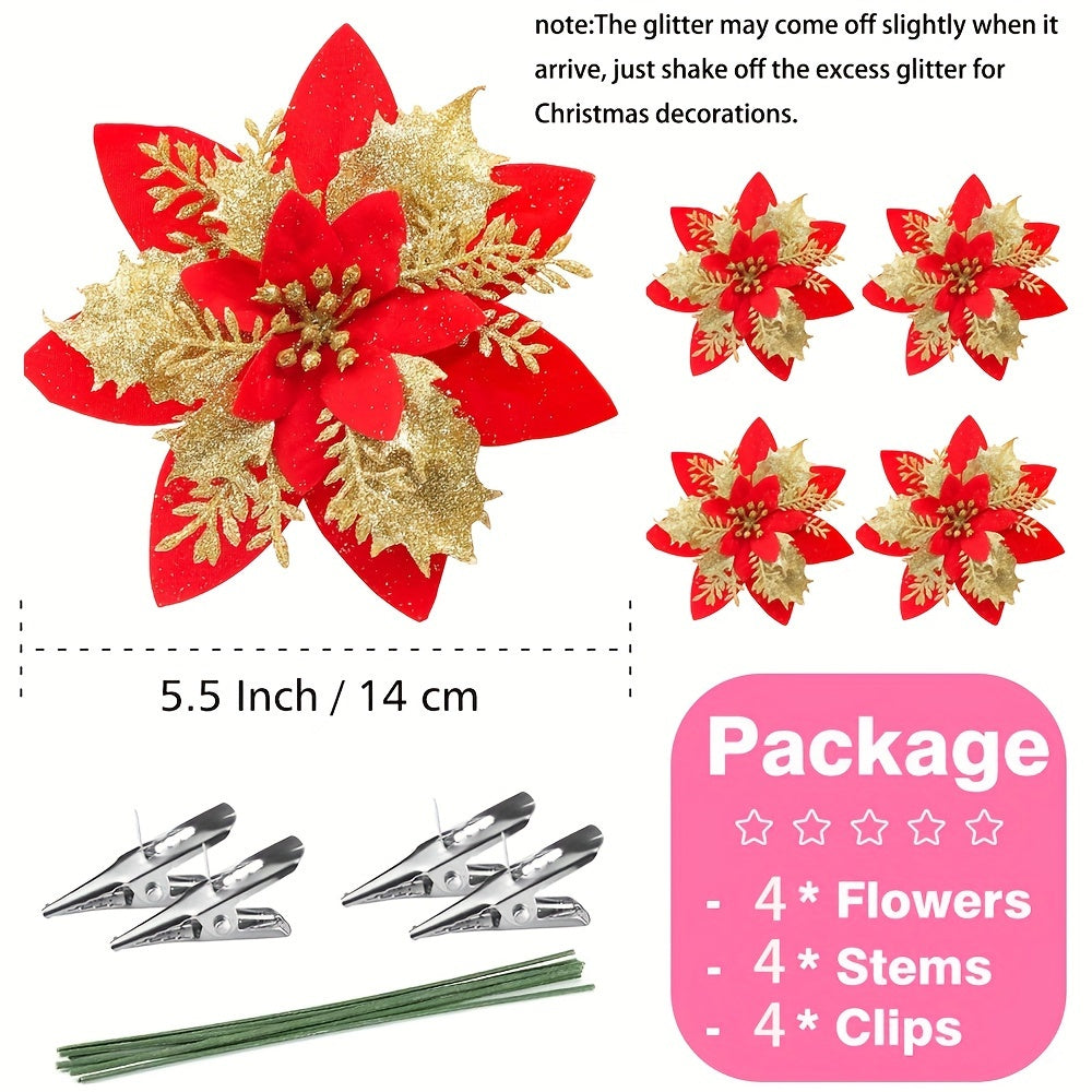 4 red artificial flowers at 5.5 inches for various occasions with 4 stems and clips included.