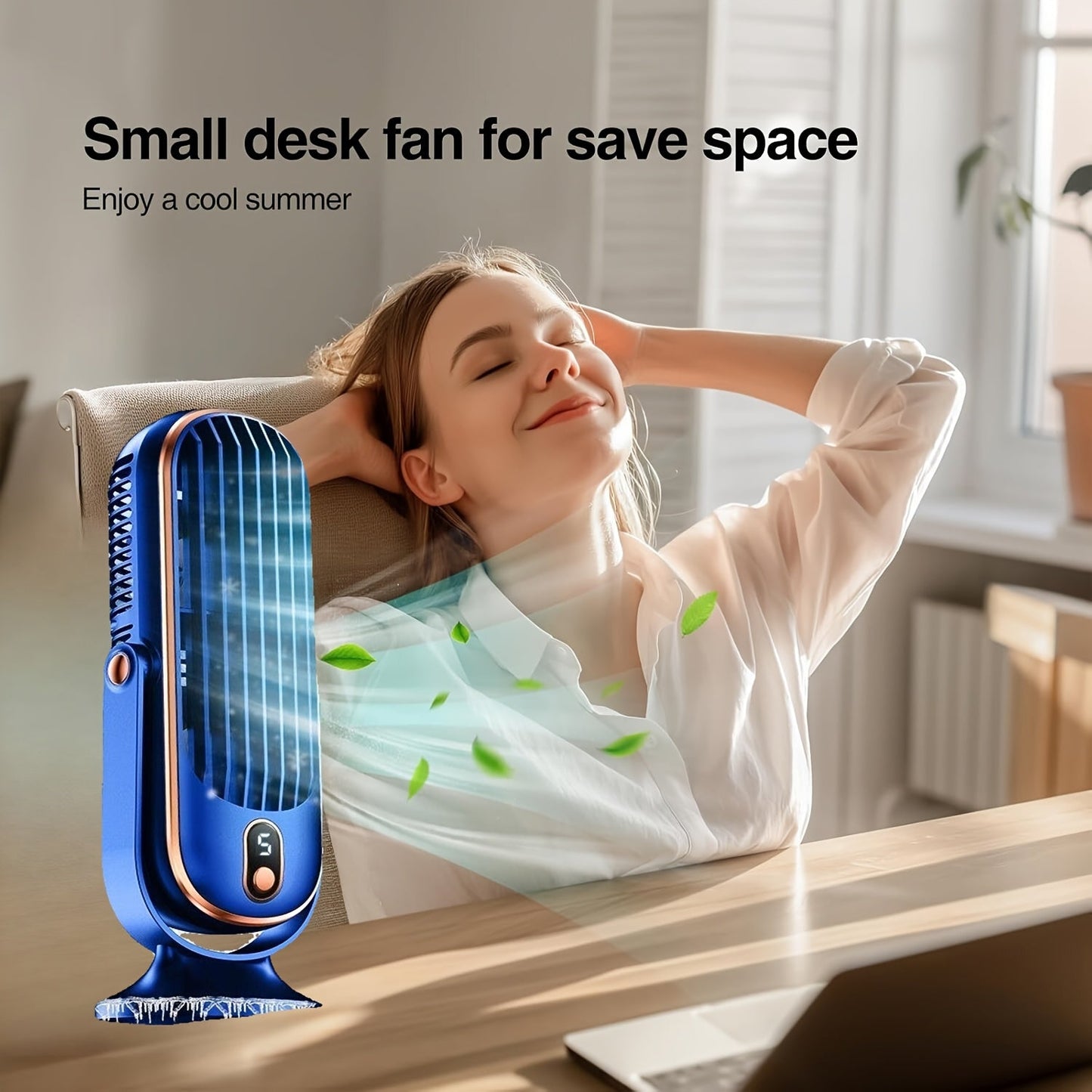 Travel-friendly Desktop Fan with LED Display - Five-Speed USB Rechargeable Cooling Fan for Home, Office, Bedroom, and On-the-Go Use