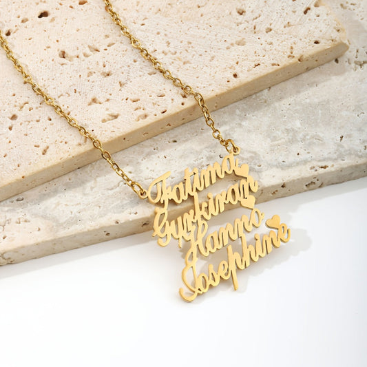 Personalized Stainless Steel Multi-Name Necklace with Custom Family Members' English Letter Pendants