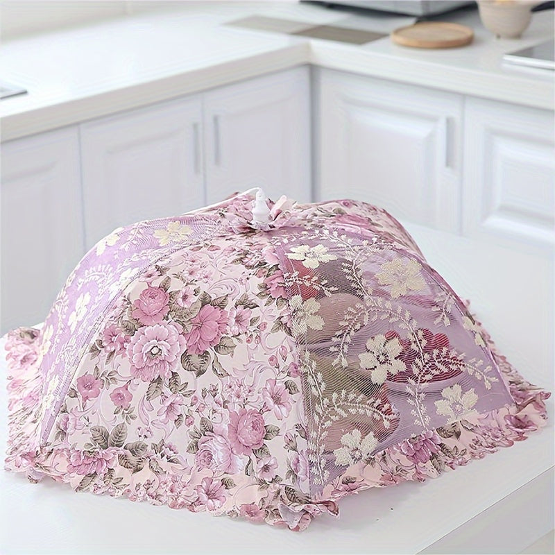 1 piece, premium foldable floral food cover with large capacity, rectangular and round shapes, and fabric mesh to protect against flies and dust.