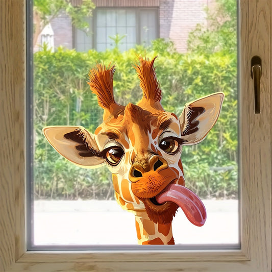 Charming Giraffe Window Cling - Easily Removable Decorative Sticker with Self-Adhesive for Glass in Living Room & Bedroom, Perfect for Spring Décor