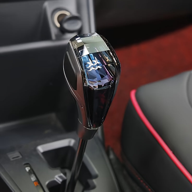 Universal LED crystal gear shift knob, non-keyed and touch-glowing, suitable for various car brands.