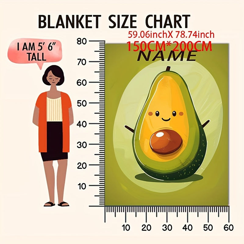 Avocado Lovers Flannel Throw Blanket - Personalized with Customizable Character Design, Modern and Quirky Food Print, Lightweight and Cozy All-Season Comfort, Knitted Polyester Material, Digitally Printed - Unique Home Decor for Avocado Enthusiasts.