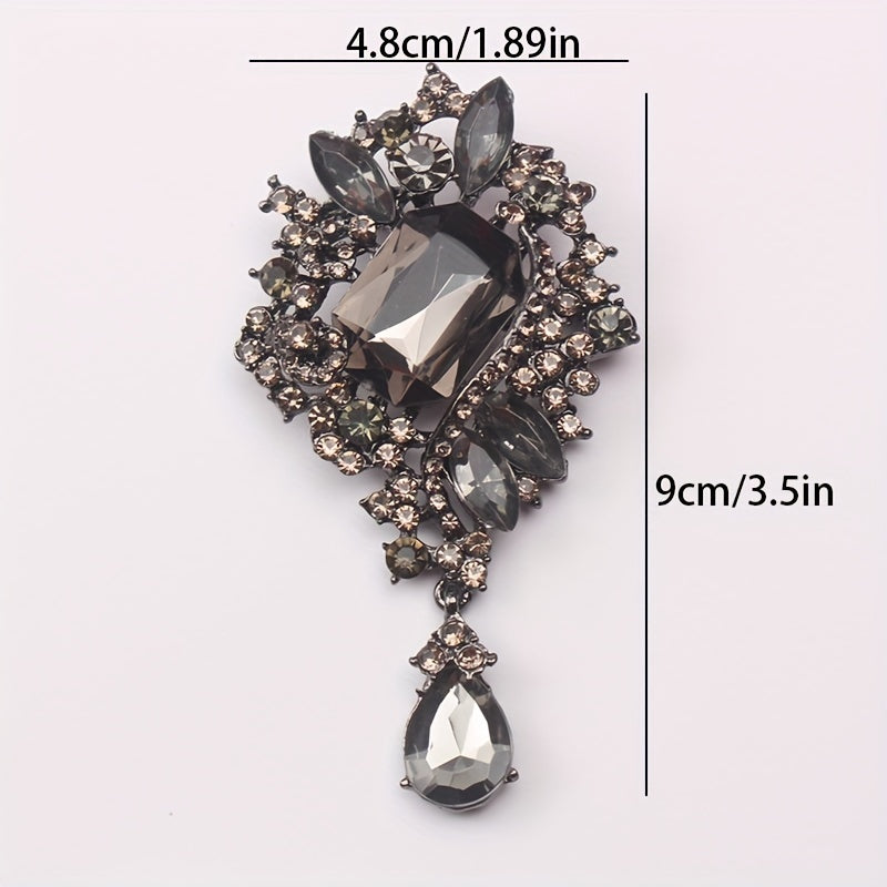 Ladies Novelty Accessory - Waterfall Crystal Brooch with Teardrop Pendant in Vintage Style