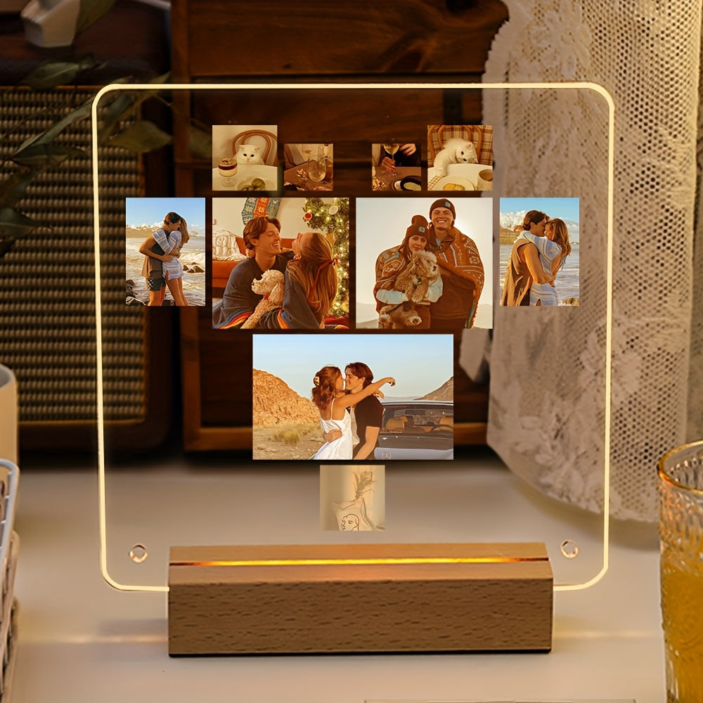 Personalized LED Heart-Shaped Acrylic Photo Frame - Single Picture Stand, Customizable Gift for Adults, Premium Transparent Decor for Special Occasions such as Birthdays, Valentine's Day, Christmas, or Displaying Pet Tributes.