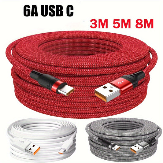 66W 6A Quick Charge USB-C Cable for Xiaomi, OPPO, Kindle, and Driving Recorders. Male to male, fabric flat cable with matte finish. Supports USB charging, data sync, and 50-80W power.