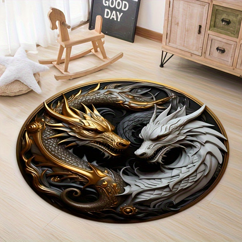 Dragon-Design Anti-Slip Rug - Ideal for Bedroom, Office, or Outdoor Decor | Easy-to-Clean Polyester Rug, Machine Washable