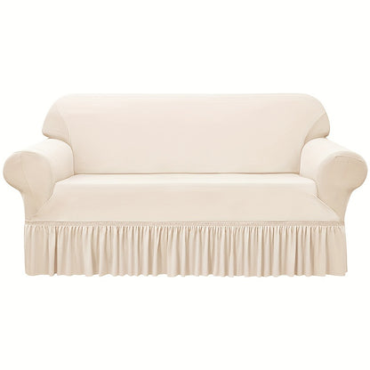 Elastic waterproof sofa slipcover with skirt for all seasons, ideal furniture protection for home and office.