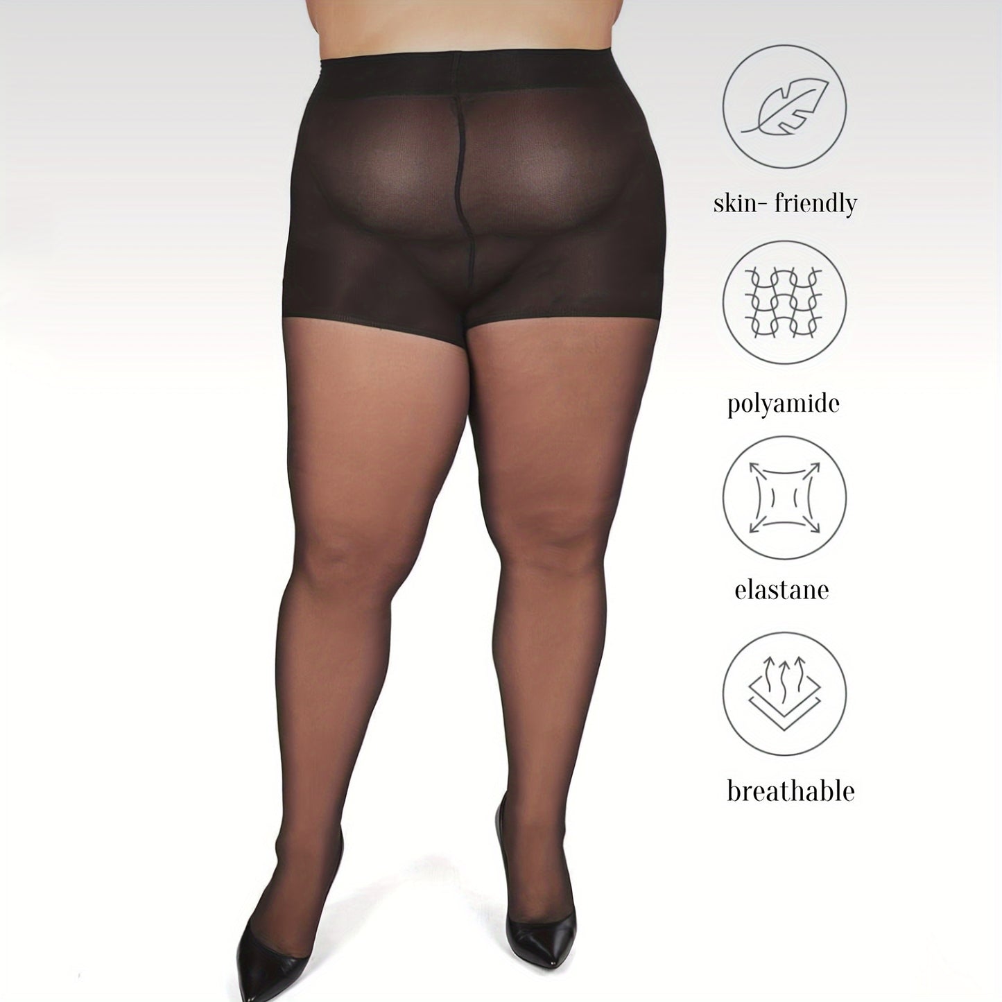 Plus Size Control Top Tights for Women, High Waist Sheer Pantyhose