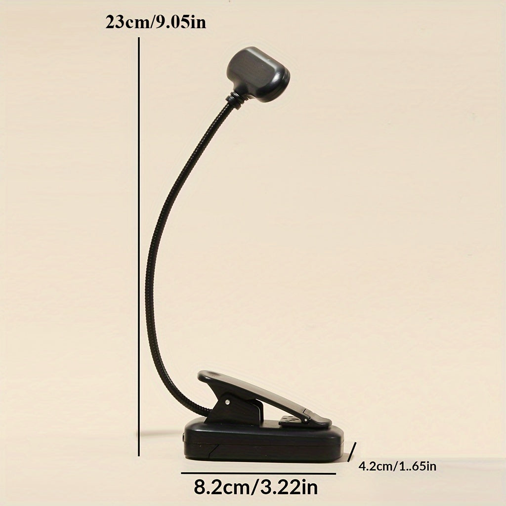 Portable book light with clip, Adjustable arm reading lamp for night reading, desktop or bed reading, night lighting, and camping.