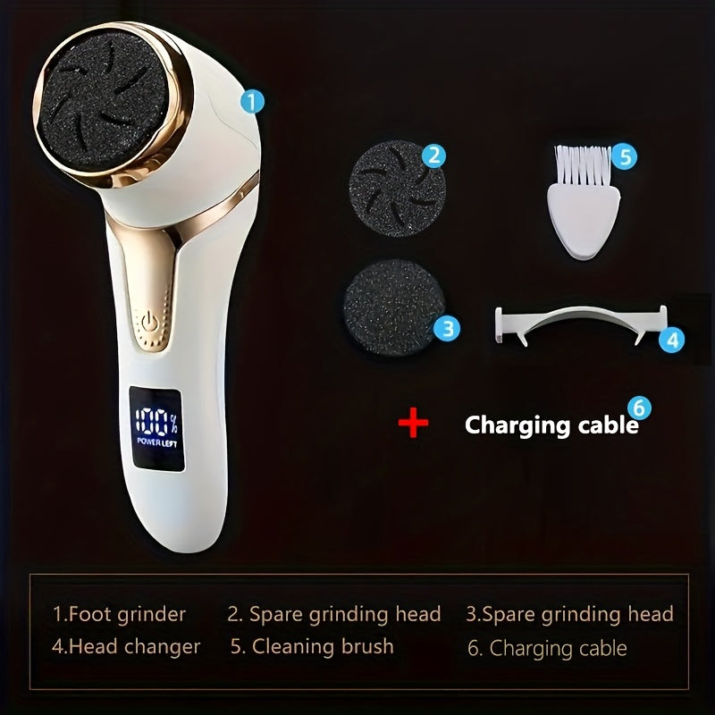 Portable, rechargeable electric foot file for professional callus removal and foot repair. Great gift for dry, cracked skin.