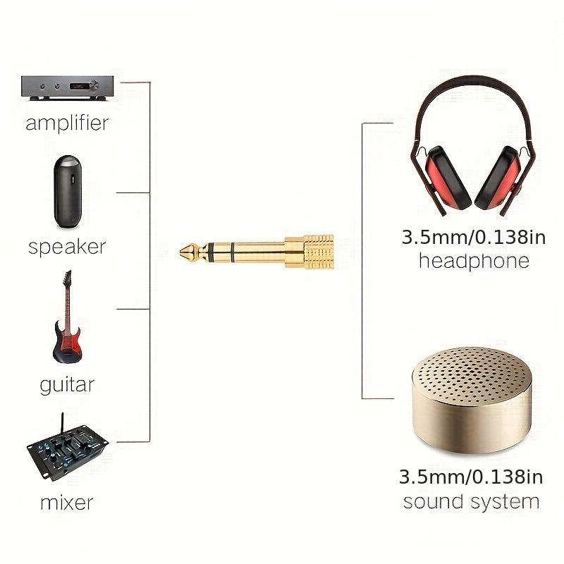 Audio adapters for guitars and mixers, 3.5mm to 6.35mm male/female and vice versa, gold-plated