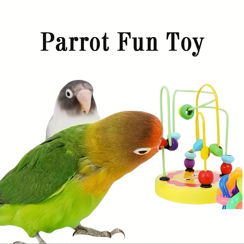 Durable wooden bead maze toy for parrots, parakeets, and lovebirds.