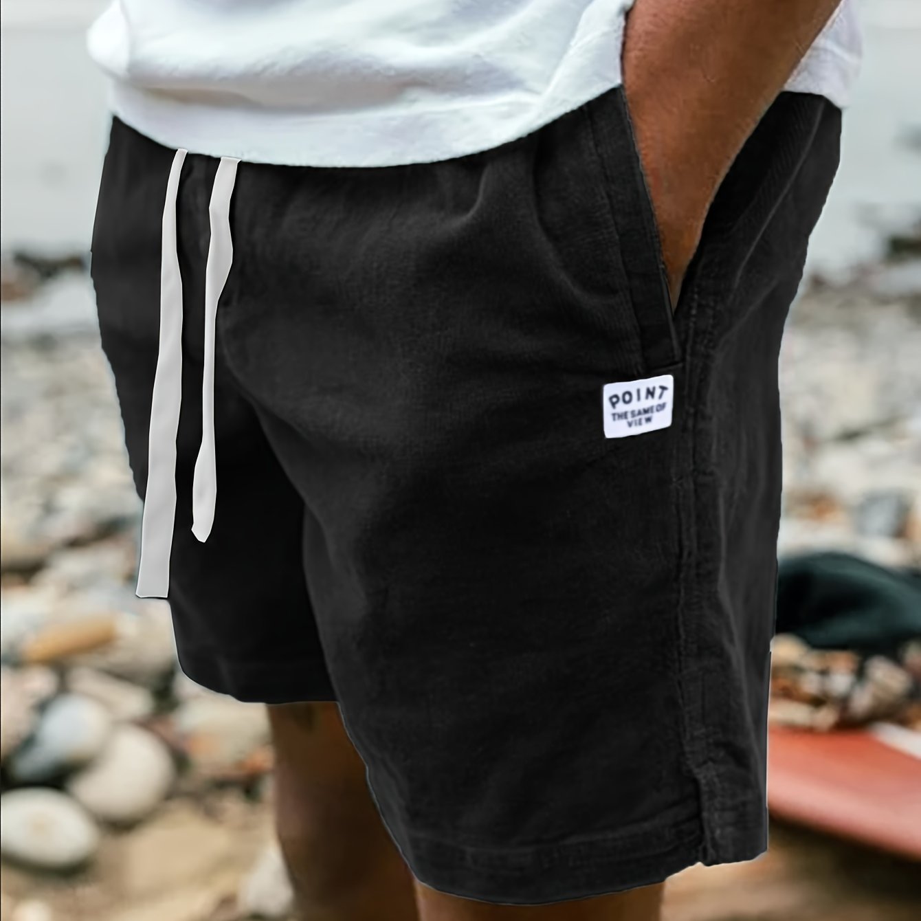 Corduroy shorts with pockets and drawstring for summer casual fashion for men.