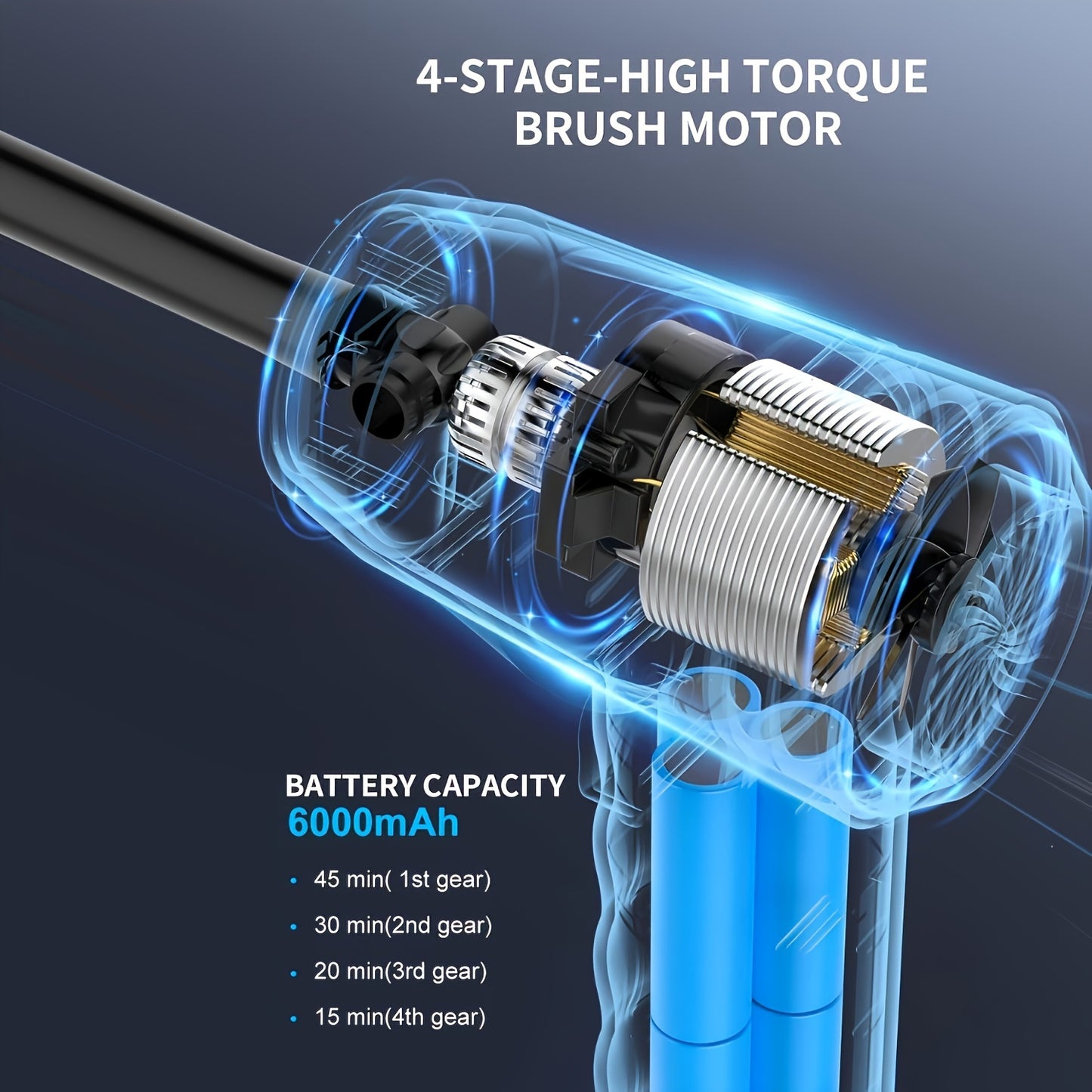 Cordless compressed air duster with 4 nozzles, LED light, 51000 RPM, 4-speed adjustable electric blower, fast charging, portable cleaner for computers, keyboards, electronics, and more.