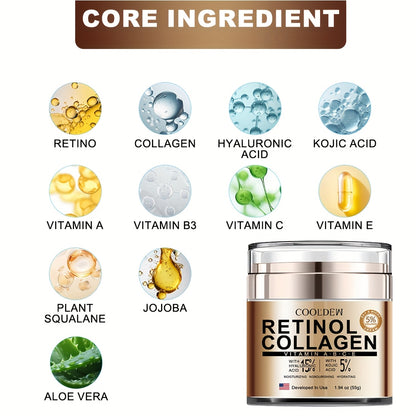 COOLDEW Retinol Collagen Face Cream - 1.94oz, Moisturizing Day & Night Cream for All Skin Types, Paraben-Free, Firming & Brightening