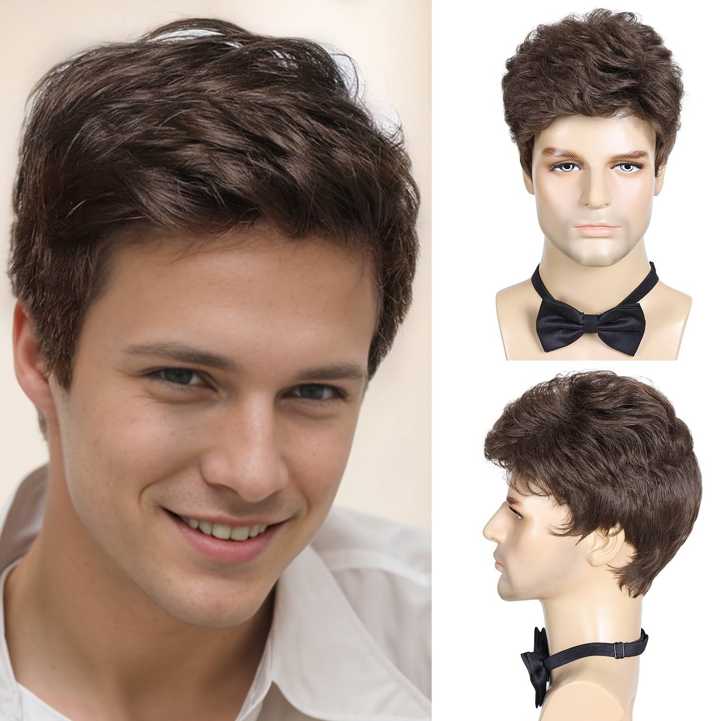 Fashionable Men's Matte Brown Short Wig - Resistant to Heat, Made with Polyester Fiber, in a Shade of Olive Brown