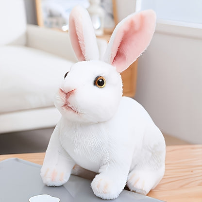 Preppy style plush rabbit toy with soft polyester filling and cover. Dry clean only. Ideal for Easter home decor with animal theme and no printing.