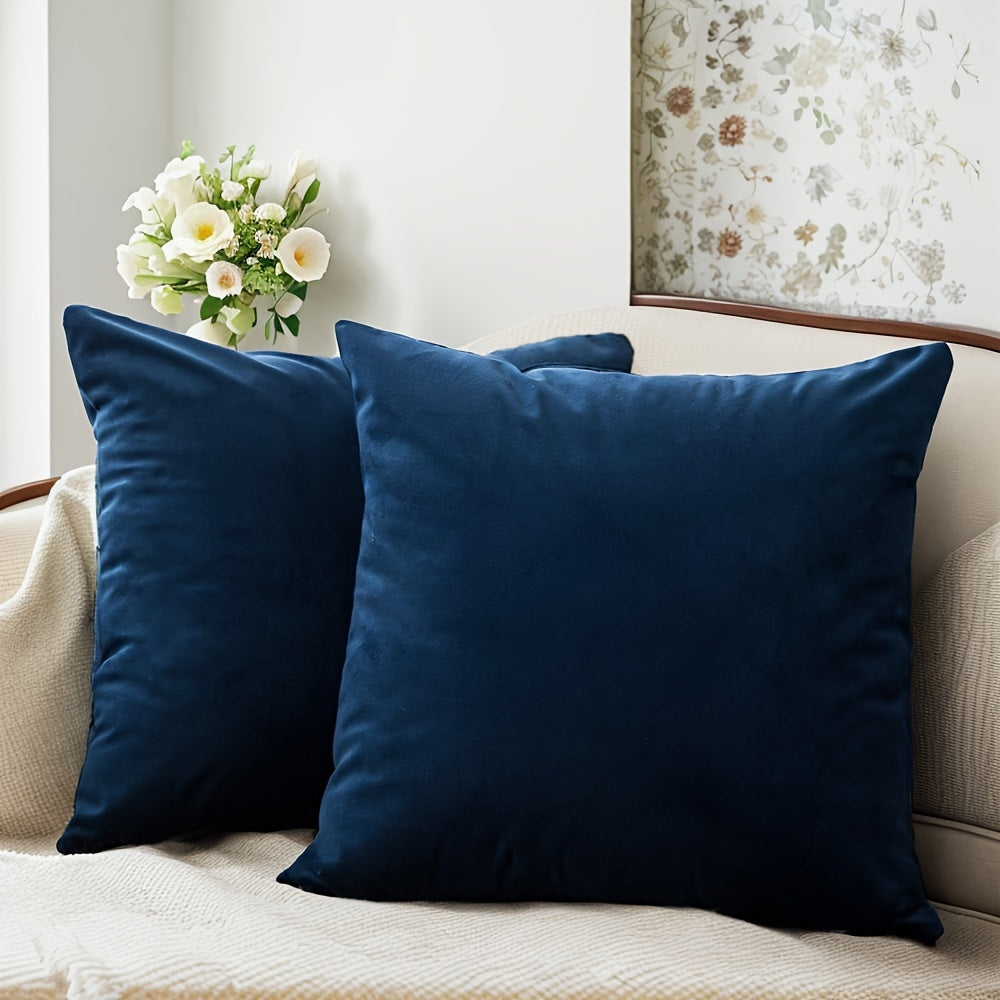 2pcs of navy blue velvet throw pillow covers in various sizes for modern home decor without pillow inserts.