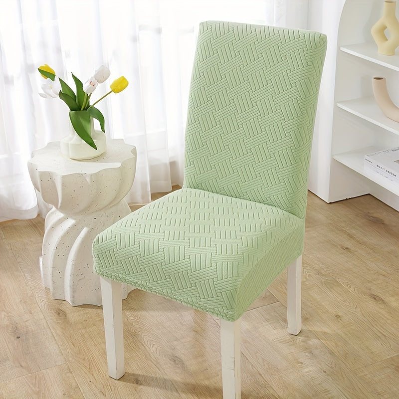 Elastic chair covers in sets of 2, 4, or 6 for restaurant and hotel dining chairs provide protection.