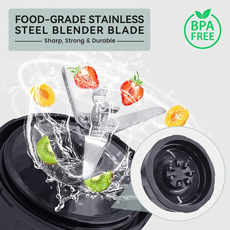 7-Fin Extractor Blade Assembly made of Stainless Steel, includes Rubber Gasket, compatible with Nutri Ninja Blenders Auto iQ BL480 BL482 BL642 BL682 NN102. This Juicer Part and Accessory is Food Contact Safe.