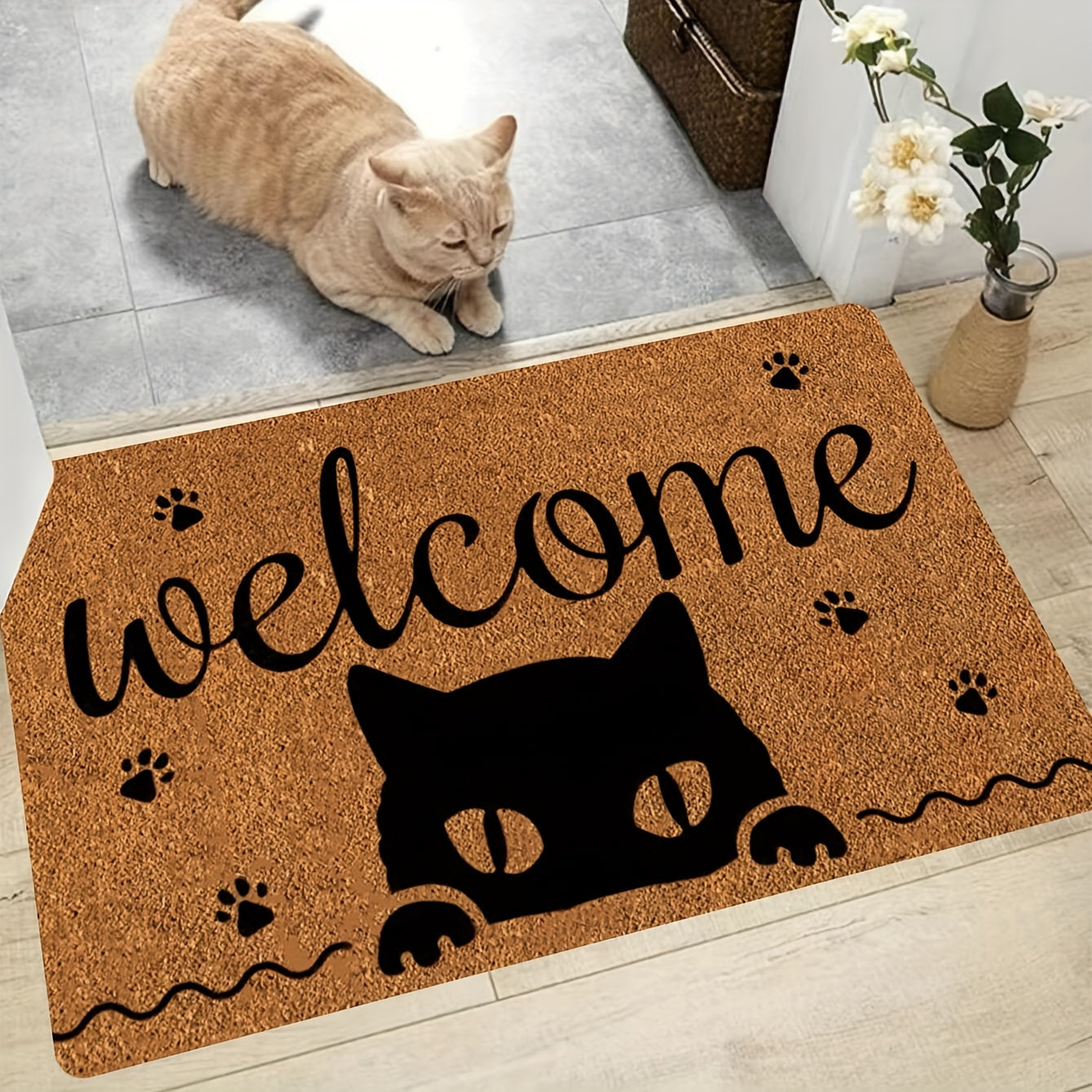 Creative Monogram Print Kitchen Mat featuring a Cute Kitten Paw Pattern, Anti-fatigue Bathroom Pad, Washable Area Rug, Perfect for Living Room Bedroom Entryway Home Decor. Great Indoors Room Supplies and Bedside Accessories. Ideal Spring Decor Gift.