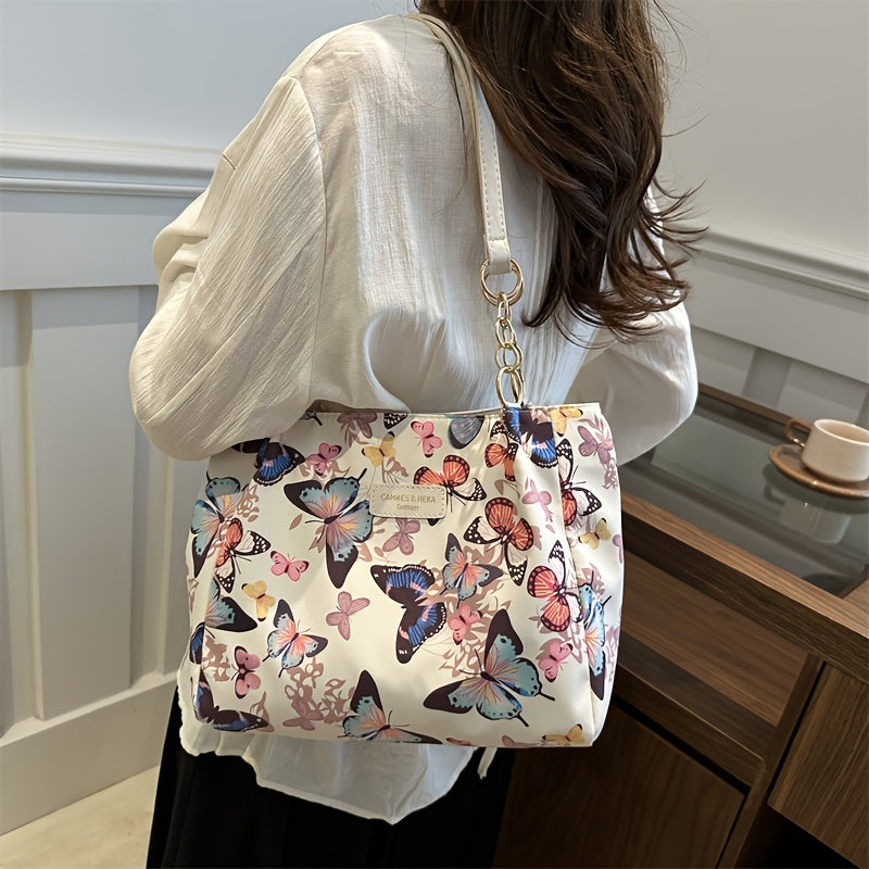 Stylish tote bag for women featuring a floral butterfly design, ideal for daily use and travel, also makes a lovely gift.