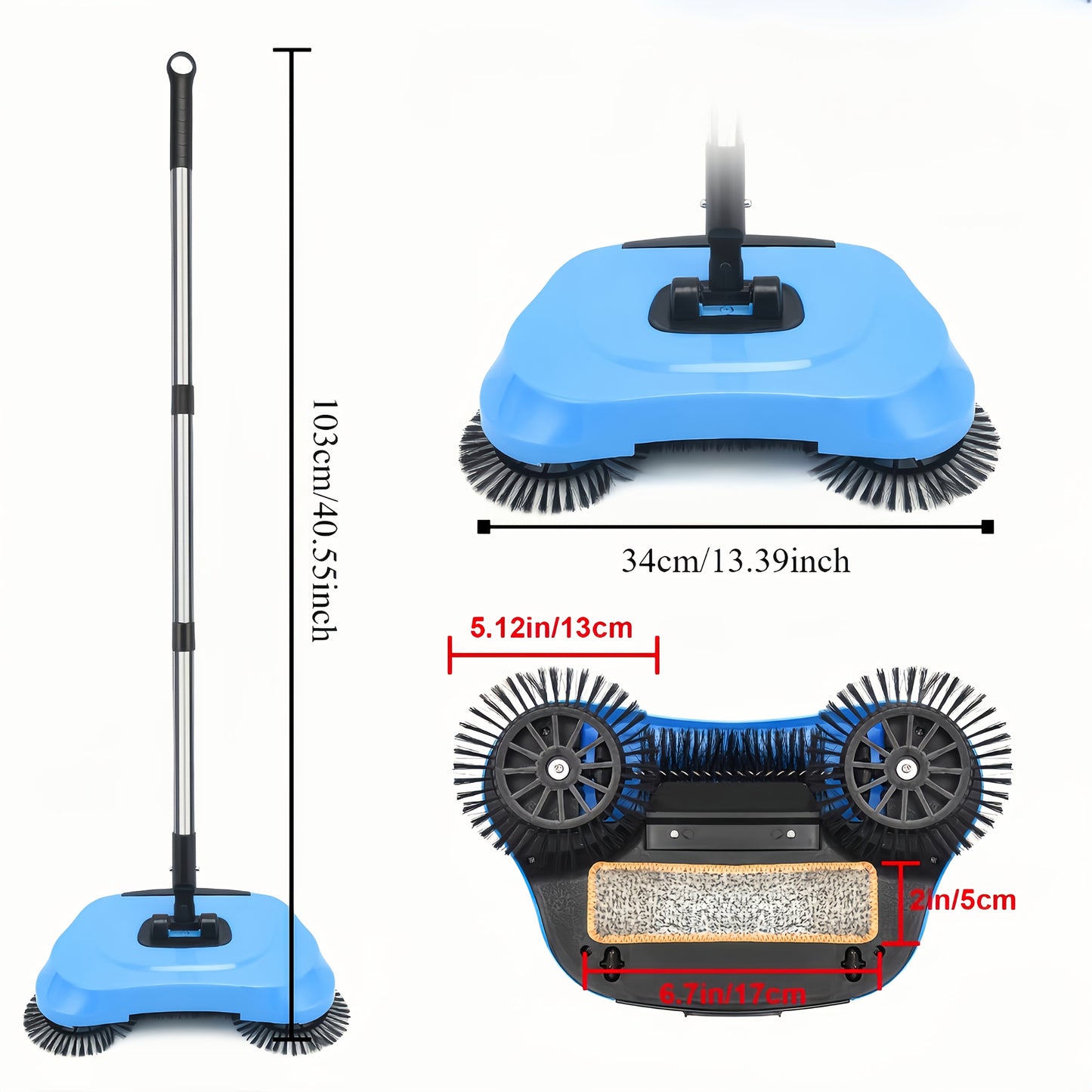 Multifunctional hand broom and vacuum set for easy cleaning of pet hair, dust, and garbage on hardwood and tile floors.