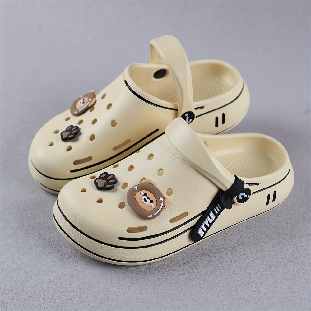 Durable outdoor slippers for boys featuring cartoon theme and comfy sole.