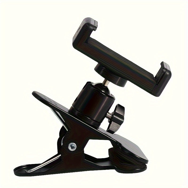 Adjustable ABS guitar headphone holder with 360-degree rotation doubles as a mobile phone stand for live streaming and music recording. Also functions as a desktop support bracket.