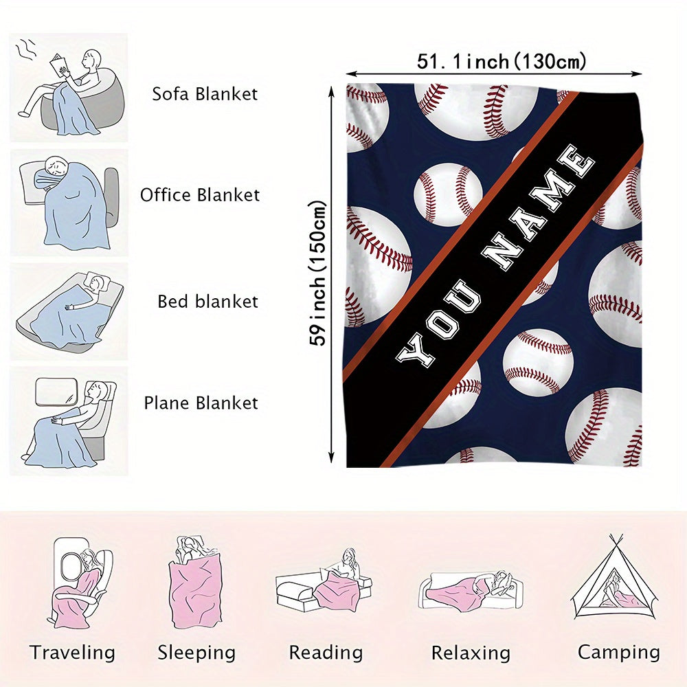 Personalized Sports Theme Cozy Polyester Flannel Blanket - Custom Name Included! Perfect for all Seasons, Machine Washable, Great for Gifting, and Versatile for Any Use.