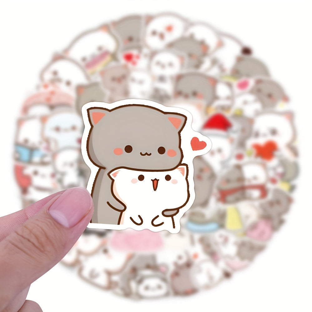 60pcs Kawaii Mochi Cat PVC Stickers - Cute, reusable self-adhesive decals for various surfaces | Irregular shapes for multiple materials | Suitable for ages 14+