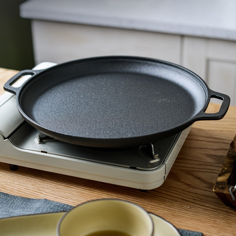 1 Piece Cast Iron Non-Stick Skillet - Versatile for Cooking Pizza, BBQ, Stir Fry and More. Compatible with All Stovetops. Hand Wash Recommended.