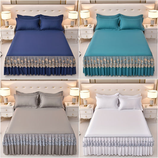 Luxury 3pcs Tassel Lace Bed Skirt Set - Soft, Breathable, Non-Slip, Allergy-Friendly, Machine Washable - Ideal for Bedroom, Guest Room, Hotel Decor.