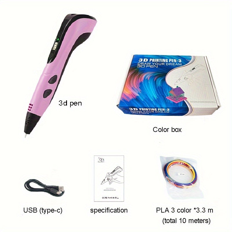 3D Printing Pen for Kids - Digital Display, USB-Powered, Perfect Gift, Pink & Black