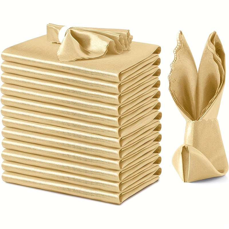 12pcs Soft Satin Napkins and Square Velvet Table Runner Napkins, 43x43cm, Ideal for Restaurant Wedding Party Decor