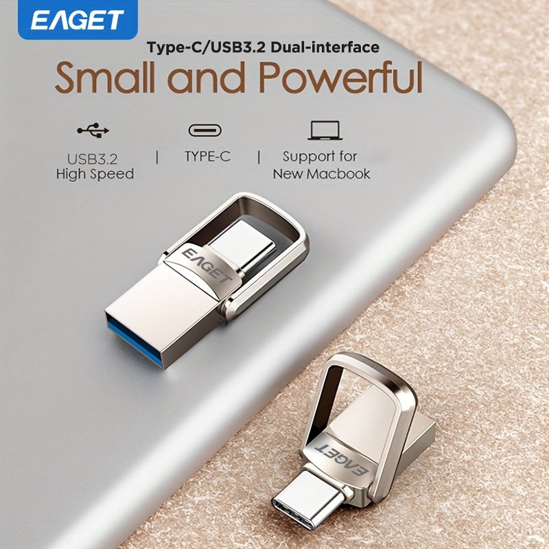 EAGET High-Speed Mini USB-C Flash Drive - 32GB/64GB/128GB, Dual OTG & USB Type-C Memory Stick for various devices.