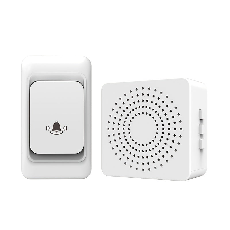 Wireless doorbell with 38 chime tunes, rechargeable, long-range remote control, and wall mount for home security.