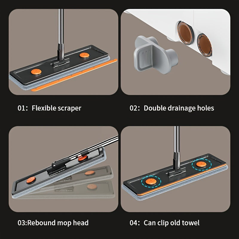 Get your hands on the 1set Labor-Saving Flat Mop and Bucket Set with Twister, including 4 Pads made of Stainless Steel and Plastic. Suitable for cleaning any surface including floors, walls, glass, cars, and patios, this set does not require electricity