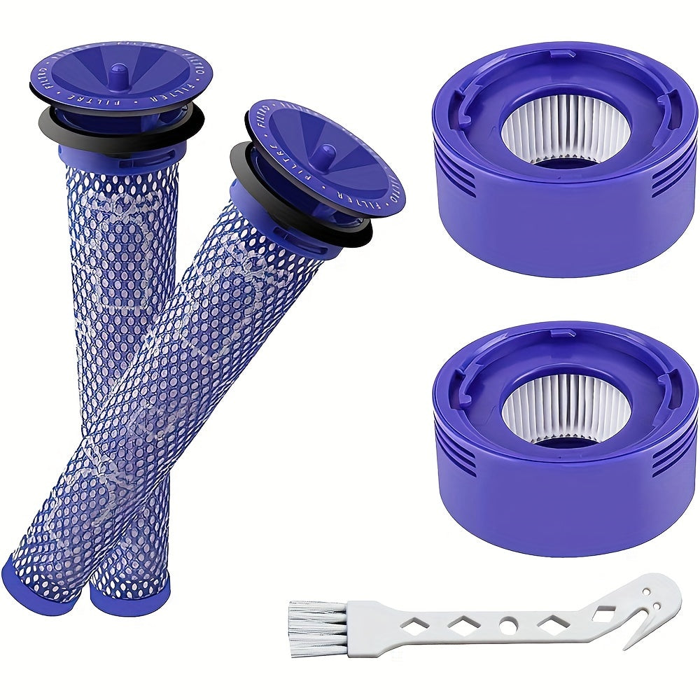 Accessory kit for Dyson V8 & V7 Absolute Animal Vacuum Cleaner - 4-piece set includes 2 HEPA post filters, 2 pre filters, and a brush, all high-efficiency replacement parts.