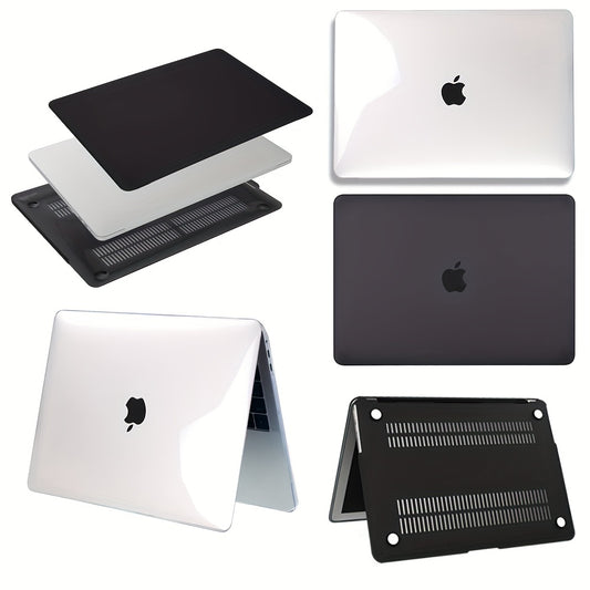 Sleek MacBook Pro & Air case in Frosted Black and Transparent, TSA-compliant design for various model sizes.