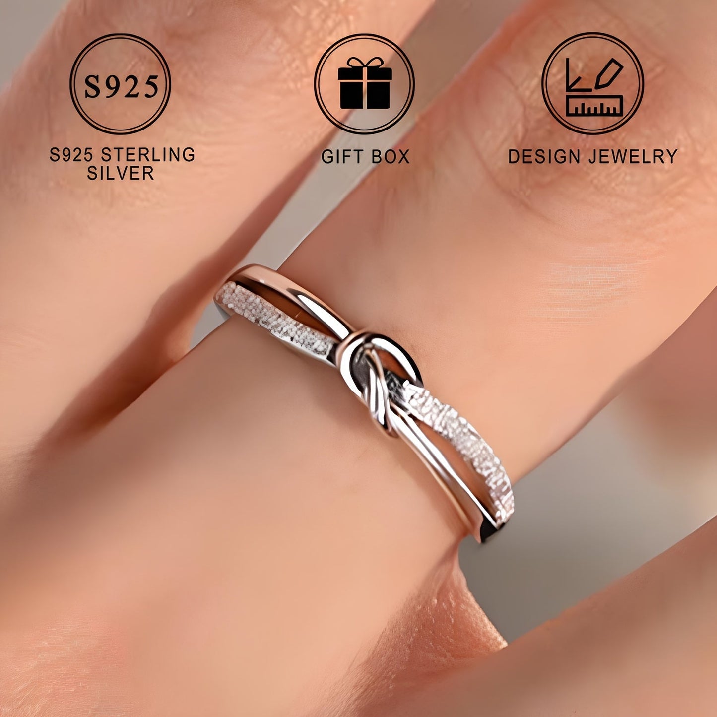 Butterfly Knot Design Mobius Ring crafted with 925 Sterling Silver, an Elegant and Simple Band for Women, an Ideal Gift for Girlfriends in a Gift Box.